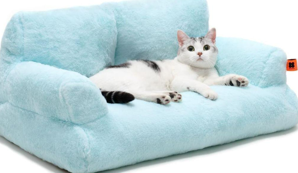 猫ハウスソファー淡い青色（淡い青色月兎の毛）