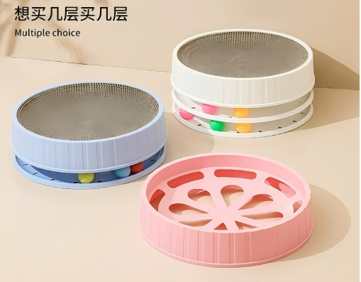 ペット用丸型猫爪とぎ（3 層式 レール付き 白色）