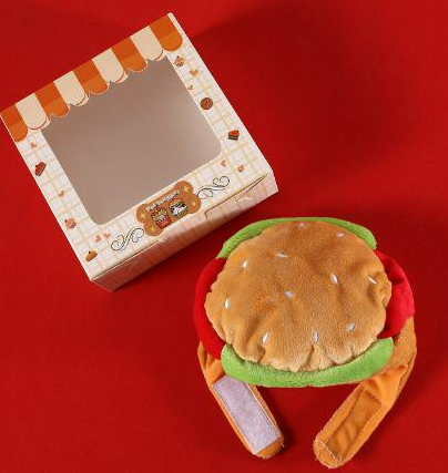 ペット用 ハンバーガーキャラクターかわいい帽子（ハンバーガー帽子 箱入り）