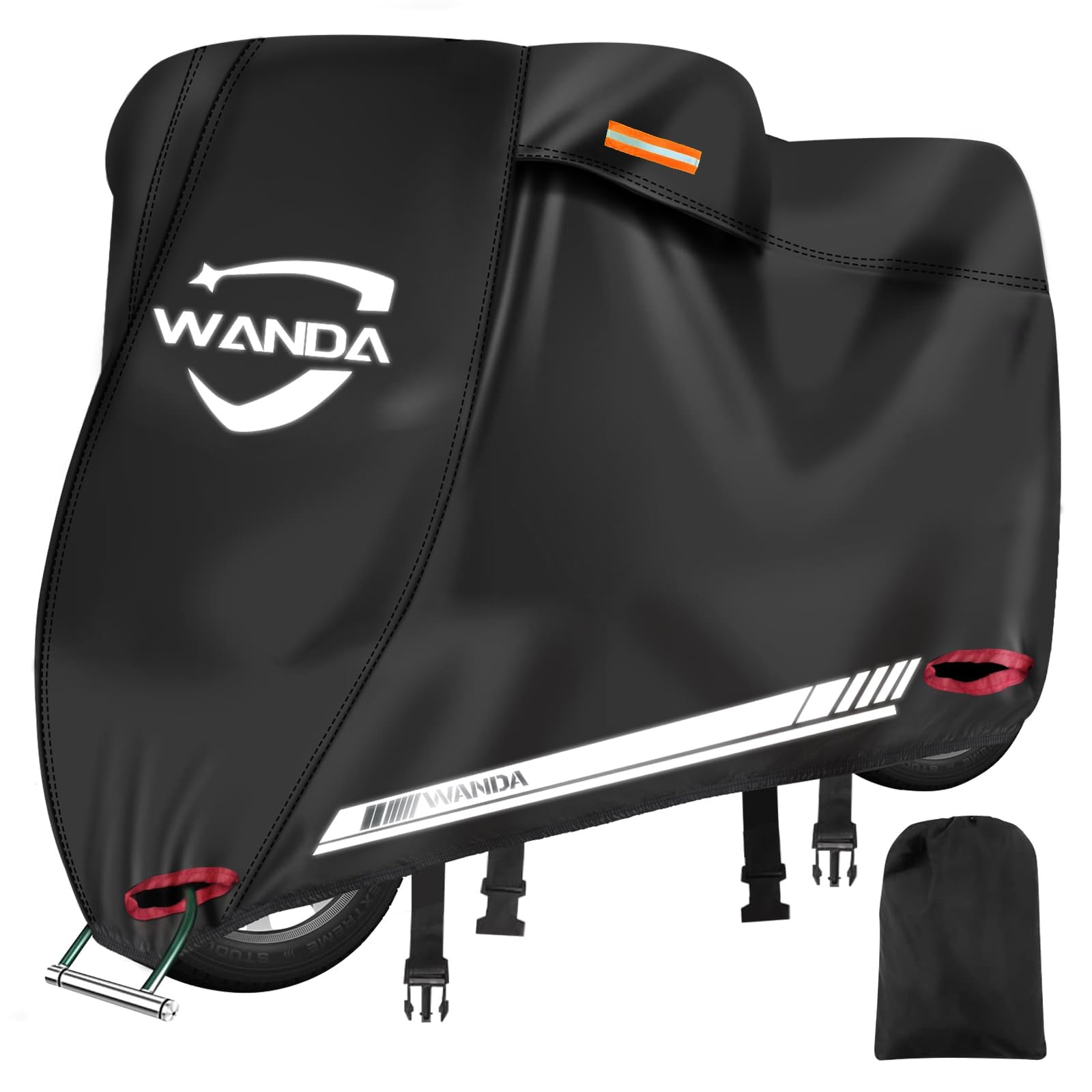 WANDA バイクカバー【420D厚手・全天候型・防水】破れにくい/耐熱/溶けない/UVカット/色褪せない/超撥水 【50cc-1800cc対応】風飛び防止/広い反射材/通気孔 オックス生地 (3XL：270*110*130)