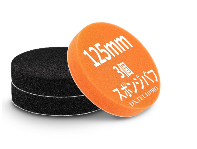 DXTECHPRO ポリッシャー バフ 125mm 柔らかい 3個セット 電動ポリッシャー用 スポンジバフ 耐久性 研磨スポンジ ウレタンバフ 車磨き用 ワックスがけ 超微粒子用 洗車セット 耐久性 マジックテープ式 洗車用スポンジ 大容量 平型スポンジ (2個ブラック＋1個オレンジ)