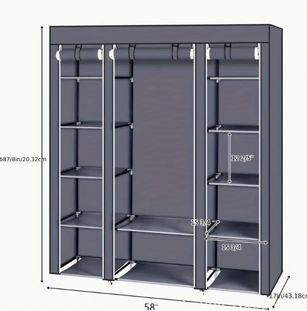 持ち運び可能な防塵ワードローブ、134.87 * 44.96 * 171.96cm、耐久性のあるスチールフレーム、複数の収納層、折りたたみ式、省スペース設計、寝室、リビングルーム、地下室、クリスマスやハロウィンのギフトに適しています
