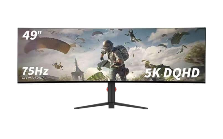 49インチ超ワイドデュアルQHD（5120 x 1440）IPS曲面ゲームディスプレイ、75 Hz、49インチモニター、HDR 400、内蔵スピーカー、USB-C、互換性VESA100*100mm、傾斜と高さ調整可能スタンド、G-SYNC