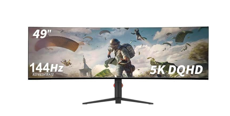 YOGAES 49インチ超ワイドデュアルQHD（5120 x 1440）IPS曲面ゲームディスプレイ、49インチモニター、HDR 400、内蔵スピーカー、USB-C、互換性VESA100*100mm、傾斜と高さ調整可能スタンド、G-SYNC (144hz)