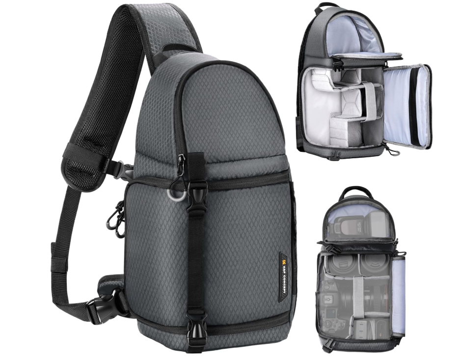 K&F Concept カメラバッグ スリングバッグ カメラショルダーバッグ 大容量 10L 2気室 サイドアクセス 仕切り調整可 一眼レフバッグ おしゃれ 撥水加工 耐衝撃 軽量 小物入れ カメラアクセサリー収納バッグ 旅行/出張/アウトドア撮影用バッグ (03-ディープグレー)
