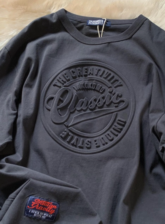 レディース ネイビーブルー レトロシックTシャツ - ヴィンテージ風 ルーズフィット カジュアルトップ 春/夏/秋用 洗濯機対応 ファッションベーシックTシャツ レディースTシャツ