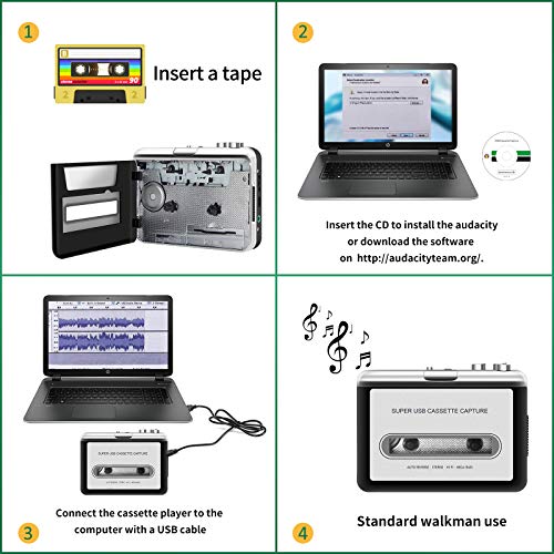 Reshow カセットプレーヤー - テープオーディオの音楽をUSB経由でMP3に変換するポータブルテーププレーヤー -  WindowsおよびMacと互換性があります - ウォークマンテープカセットをiPod形式に変換します_銘哲商事株式会社_中国仕入王