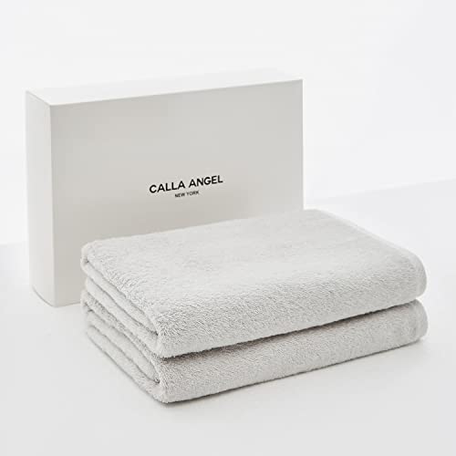 Calla Angel New York バスタオル 極上 高級綿 エジプト綿100% 高吸水 厚手 柔らかい 甘撚り ホテル仕様 箱入り ギフト 海外 人気 アクアシリーズ 選べる6色(バスタオル 2枚セット, シルバー)