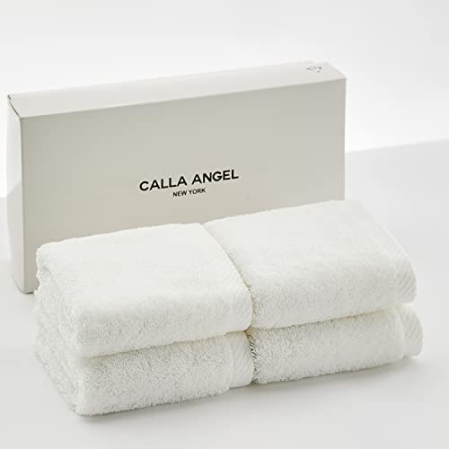 Calla Angel New York ハンドタオル 極上 高級綿 エジプト綿100% 高吸水 厚手 柔らかい コットン ホテル仕様 箱入り ギフト 海外人気 アクアシリーズ 選べる6色(ハンドタオル 4枚セット, ホワイト)