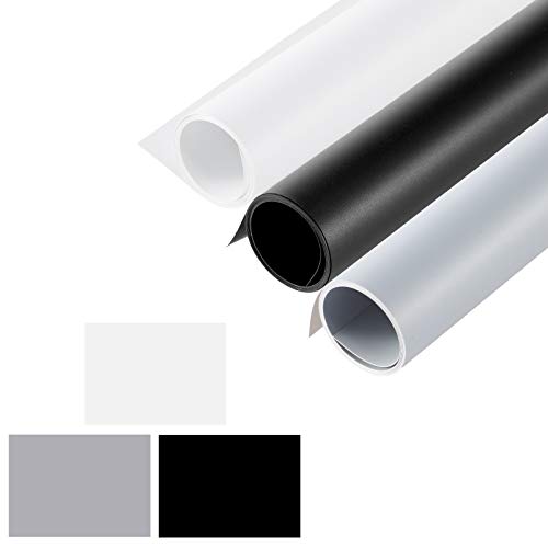 Meking 撮影用 PVC 背景布 100cm x200cm バックペーパー 商品撮影 写真撮影 人物写真 ホワイト+ブラック+グレー 3点セット