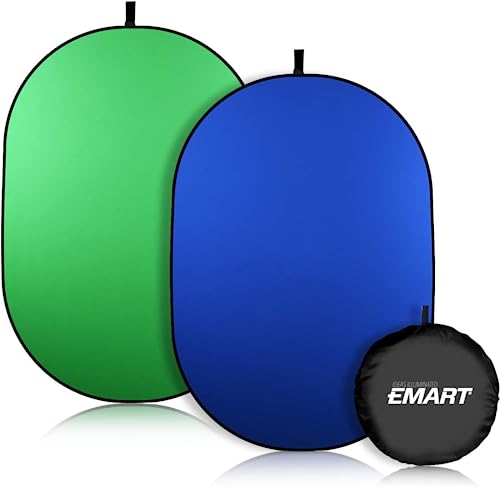 EMART グリーンバック 楕円形 150*200cm ブルー背景布 撮影用 両面 1.5*2m 折りたたみ式 クロマキー合成用背景 ブルー/グリーン 2in1 ポータブル 持ち運び便利 設置簡単 楕円背景パネル インタビュー、ゲーム体験、写真撮影などに対応