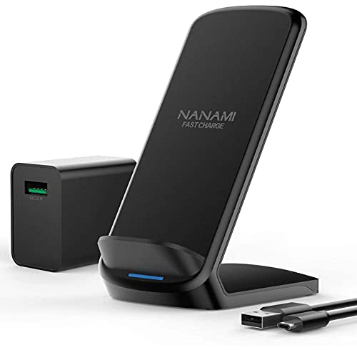 NANAMI ワイヤレス急速充電器 (QC3.0 急速充電器付き) USB Type-C端子 置くだけ充電器 セット (Qi/PSE認証済み) iPhone 14/14Pro/14ProMax/14Plus/13/13 Pro/13 Mini/12/12 Pro/SE(第二世代)/11/11 Pro/Xs/XR/Xs Max/X/8/8 Plus、Galaxy S23 Ultra/S23/S22/S21 (Ultra)/S20/S10/S10+/S9/S9+/S8/8+/Note 10/Note 9 、S