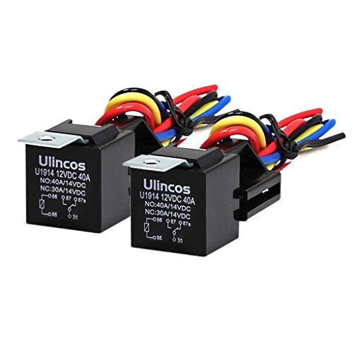 Ulincos 5極リレー U1914 DC12V車用 30/40A 1C（NO/NC） 2SQハーネス（２個セット） (5極リレー)