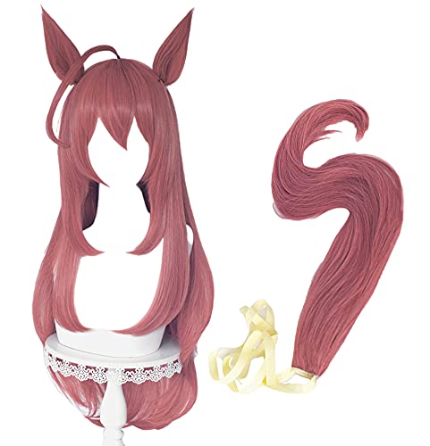 ABUNDANTDOODS ミホノブルボン 風 コスプレウィッグ 耐熱ウィッグ 75ｃｍ 変装用ウィッグ cosplay wig かつら 専用ネットと櫛付 ピンク (ウィッグ+耳+尻尾)