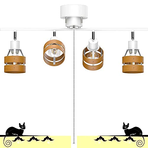 DINGLILED シーリングライト 4灯 レトロ オシャレ ペンダントライト スポットライト 吊り下げ 天井照明 調整自由 折り畳み可 口金E26 照明器具 ジッパースイッチ ひも付き 木目調 和室 洋室 リビング 台所 寝室 ダイニング 内玄関 (電球別売)