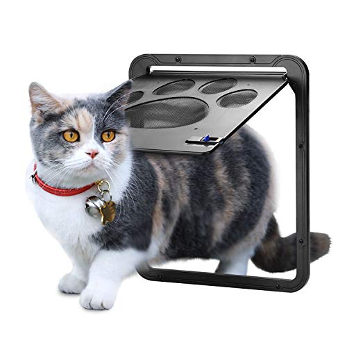 OWNPETS ペットドア 網戸専用 網戸用ペットの出入り口 取付簡単 猫、小型犬用 取り付け説明書付き 24cm×29cm グレー ペット出入り口 ロック付き 挿し込む式ドア 磁石設計