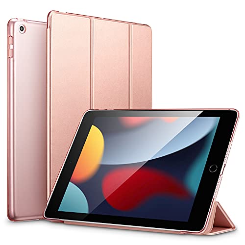 ESR iPad 9世代 ケース 10.2インチ ipad ケース 第7/8/9世代通用(2021/2020/2019モデル) 半透明 指紋防止 三つ折りスタンド オートスリープ/ウェイク機能対応 薄型 軽量 傷防止 耐衝撃 ハードカバー ローズゴールド