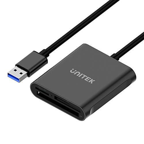 Unitek USB3.1 Gen1 マルチカードリーダー 3スロット搭載 SD・TF/microSD・コンパクトフラッシュ/CFカードリーダー 3 枚のカードを同時に読み取る 高耐久アルミ合金 3in1外付けカードリーダー 高速 データ読取 データ移行 コンパクト ブラック