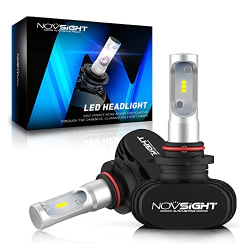 NOVSIGHT HB3 LED ヘッドライト 車/バイク用　LEDバルブ 8000LM 50W 6500K ホワイト 12V/24車対応 ファンレス (2個入) 販売者3年保証