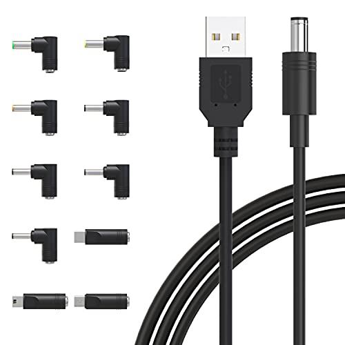 BENSN USB 電源ケーブル 変換プラグ付き DC充電コード、10 in 1ユニバーサル5V USB-DCジャック 5.5x2.1mmプラグ電源コード（5.5x2.5, 4.8x1.7, 4.0x1.7, 4.0x1.35, 3.5x1.35, 3.0x1.1, 2.5x0.7, Micro USB, Type-C, Mini USB）扇風機 ビデオカメラ PSP ソーラーパネル モバイルバッテリーなど用