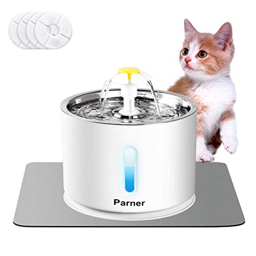 Parner 2022新 ペット給水器 フラワー自動猫給水器 ペット用品 2.5L大容量 水飲み器 BPAフリー 水位インジケーター付き LEDライト付き 4つの活性炭フィルター シリコンパッド付き 猫 犬 鳥 その他のペット用