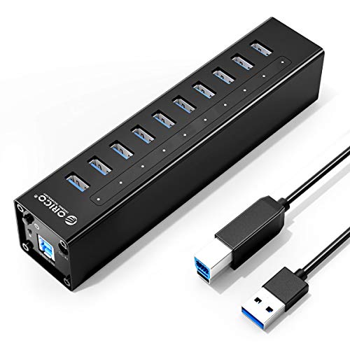 ORICO 10ポート USB3.0ハブ 12V3A電源アダプタ付き BC1.2 (5V2.4A) 急速充電対応 5Gbps転送速度 セルフパワー アルミボディー ブラック A3H10-V2