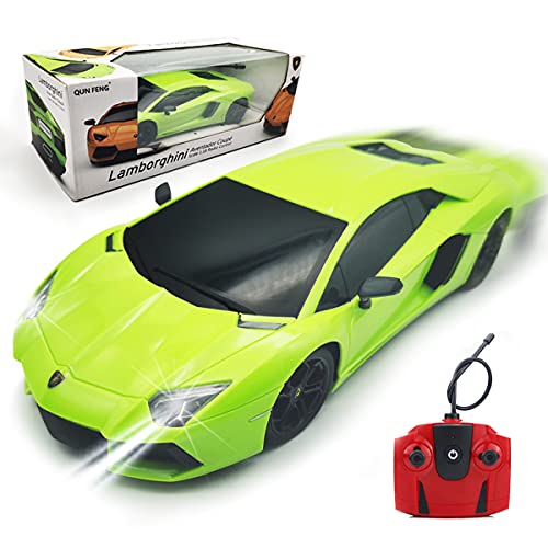 QUN FENG 1/18 Lamborghini ランボルギーニ ラジコン ラジコンカー こども向け リモコンカー 車のおもちゃ 電動RCカー レース ミニカー 高速車 ラジコンくるま おもちゃ カー LED搭載 男の子 子供のおもちゃ 知育玩具 プレゼント 贈り物 誕生日 人気 かっこいい グリーン