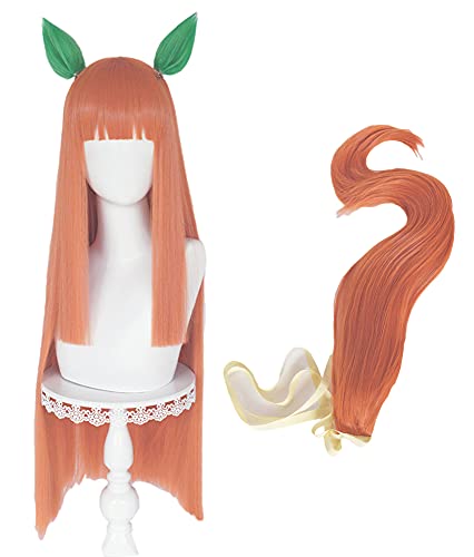 ABUNDANTDOODS サイレンススズカ風 コスプレウィッグ 耐熱ウィッグ 80ｃｍ 変装用ウィッグ cosplay wig かつら 専用ネットと櫛付 オレンジ (ウィッグ+耳+尻尾)