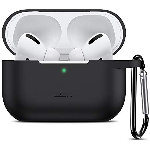 ESR AirPods Pro ケース (2022/2019)用 AirPods Pro 第2世代 ケース シリコン保護ケース カラビナ付き ワイヤレス充電対応 可視LEDライト 耐衝撃 Bounce シリーズ ブラック