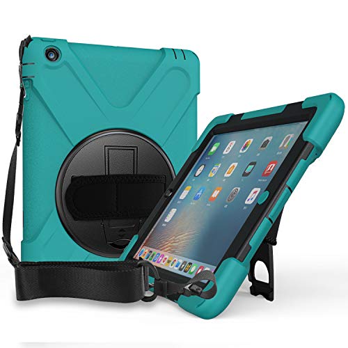 ProCase iPad 2 3 4 (旧モデル) 保護ケース 耐衝撃 バンパーケース 360°回転スタンド機能 調節可能なショルダーストラップ 適用機種： iPad 2/iPad 3 /iPad 4 -ティール