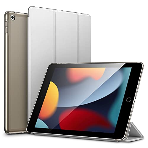 ESR iPad 9世代 ケース 10.2インチ ipad ケース 第7/8/9世代通用(2021/2020/2019モデル) 半透明 指紋防止 三つ折りスタンド オートスリープ/ウェイク機能対応 薄型 軽量 傷防止 耐衝撃 ハードカバー グレー