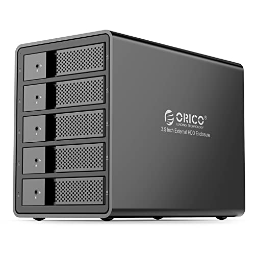 ORICO 3.5インチ ハードディスクケース USB3.0接続 HDDケース SATA3.0対応 16TBⅹ5台 大容量 工具不要 全アルミボディ ドライブケース 安全ロック機能 150Ｗ 内蔵式電源 ブラック 9558U3-BK HDD含まず