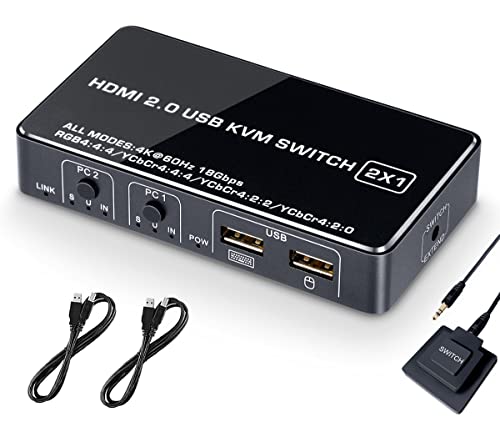 ELEVIEW KVMスイッチ パソコン切替器 (PC2台用) 4K(60Hz) HDMI2.0 HDCP2.2対応｜モニター/キーボード/マウス(ワイヤレス可)を共有できる 2ポート 安定性改良 バスパワー式 電源不要 USBケーブル付き 【EHD-601N】