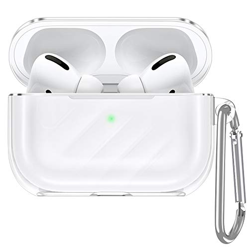 [改進版]ESR AirPods Pro ケース 2019 airpods充電ケース 2019年10月発売用(2022モデル非対応) エアリップルキャリングケース キーチェーン付き 透明 TPUカバー [防塵&耐衝撃性][前面のLEDライトが隠れない][ワイヤレス充電対応](クリア)