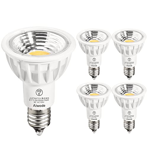 Aiwode LED電球 E17口金 5.5W 昼光色6000K LED ハロゲン電球50-60W形相当 LED スポットライト 圧倒的の演色性Ra95 長寿命 消費電力5.5W 調光不可、広角90°、明るさ550lm、5個セット.