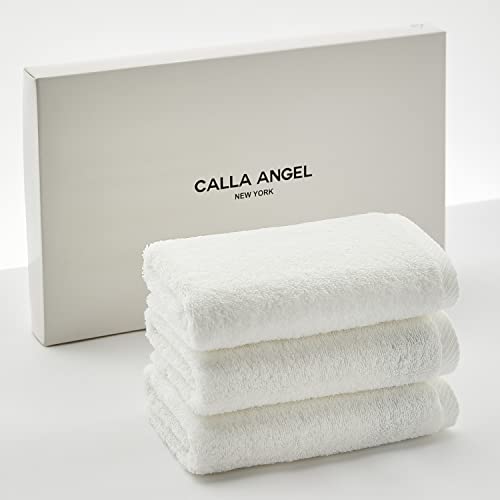 Calla Angel New York フェイスタオル 極上 高級綿 エジプト綿100% 厚手 柔らかい 高吸水 甘撚り コットン ホテル仕様 箱入り ギフト 海外人気 アクアシリーズ 選べる6色(フェイスタオル 3枚セット, ホワイト)