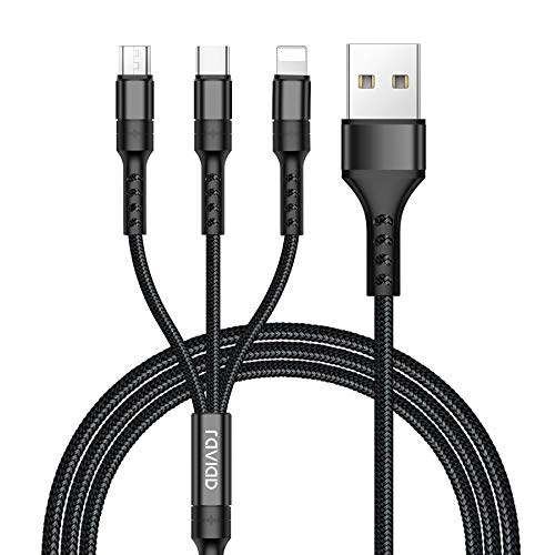 RAVIAD 3in1 充電ケーブル USB ケーブル 3A 急速充電 充電コード USB Type C ケーブル Micro USB ケーブル Phone 充電ケーブル 3台同時給電可能 Phone Android タイプC Galaxy Kindle 等全機種対応 超高耐久 - 1.2M ブラック