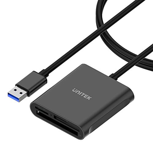 Unitek USB3.1 Gen1 マルチカードリーダー 3スロット搭載 SD・TF/microSD・コンパクトフラッシュ/CFカードリーダー 3 枚同時に読み取り 高耐久アルミ合金 3in1外付けカードリーダー 高速 データ読取 データ移行 ケーブル長さ120cm ブラック