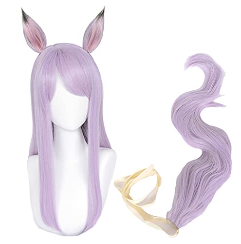 ABUNDANTDOODS メジロマックイーン 風 コスプレウィッグ 耐熱ウィッグ 60ｃｍ 変装用ウィッグ cosplay wig かつら 専用ネットと櫛付 パープル (ウィッグ+耳+尻尾)