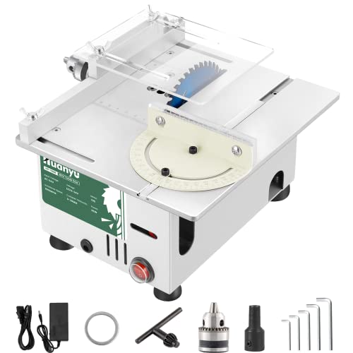 Huanyu テーブルソー 7段変速 卓上丸鋸盤 0-29MM鋸刃昇降 180°角度調節 9000RPM 切断 研磨 96W 鋸刃付き 木材/基板/アクリル/金属用 小型 コンパクト DIY 家庭用(銀/96W)