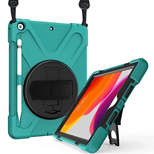 ProCase iPad 10.2 9/8/7 保護ケース 耐衝撃 バンパーケース 360°回転スタンド機能 調節可能なショルダーストラップ 対応端末： iPad 10.2