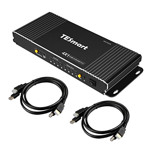 TESmart KVMスイッチ 4入力1出力 HDMI 切り替え器 4K@60Hz RGB 4:4:4 KVM HDMI 切替器 4台パソコン1ディスプレイ用 EDID機能 ホットキー HDCP2.2 HDR10/Dolby対応 L/Rオーディオポート マウス キーボード 切り替え リモコン、ケーブル、ネジ穴付き