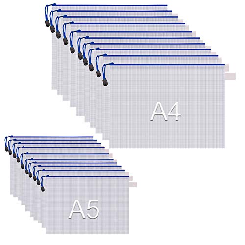 MerryNine 20個ポータブル白ファイルクリアグリッドラインフォルダー防水ジップバッグフォルダー（A4とA5）