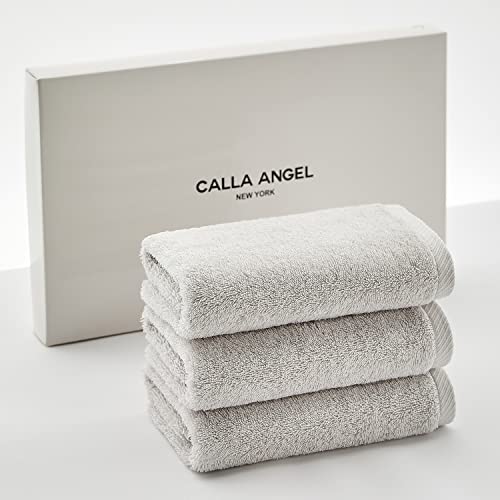 Calla Angel New York フェイスタオル 極上 高級綿 エジプト綿100% 厚手 柔らかい 高吸水 甘撚り コットン ホテル仕様 箱入り ギフト 海外人気 アクアシリーズ 選べる6色(フェイスタオル 3枚セット, シルバー)