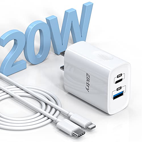 iPhone 急速 充電器 USB C & USB A 2ポート 2m USB C ライトニングケーブル 付き MFi認証 ELKTRY 20W PD 充電器 PSE基準適合 タイプC 充電器 AC アダプター iPhone充電コード コンパクトサイズ iPhone 14/ 13/ 12/ SE(第2世代)/ 11/ X/ 8/ 8 Plus/iPad/Android 各種対応 ホワイト