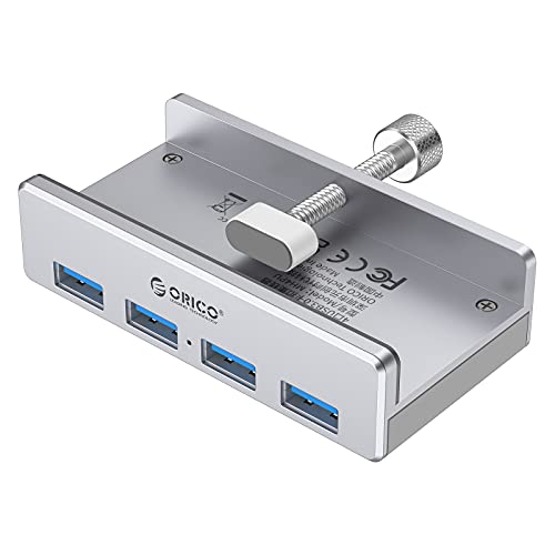 ORICO USB3.0 ハブ 4ポート 5Gbps高速 クリップ式 USBハブ バスパワー アルミニウム合金 HUB パソコン/テーブルの縁に固定でき 1.5mUSB延長ケーブル付 軽量 ブラック (silver)