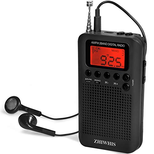 ZHIWHIS ポケットラジオ FM ワイドfm対応 デジタル 小型ポータブル防災携帯 クロックラジオ 電池式 タイマー機能 チャンネル記録 イヤホン付き