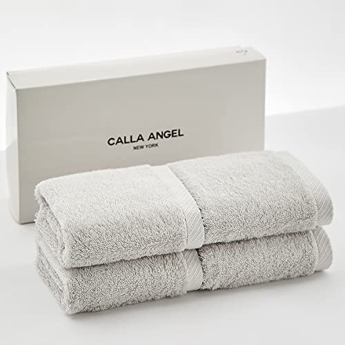 Calla Angel New York ハンドタオル 極上 高級綿 エジプト綿100% 高吸水 厚手 柔らかい コットン ホテル仕様 箱入り ギフト 海外人気 アクアシリーズ 選べる6色(ハンドタオル 4枚セット, シルバー)