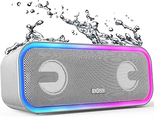 DOSS SoundBox Pro+ Bluetoothワイヤレススピーカー 【24W 重低音／１5時間再生 ／ワイヤレスステレオ対応／リズムに合わせるランプ搭載／IPX5 規格防水機能／マイク内蔵／20ｍ最大伝送距離／小型 旅行用／車載用】 大音量スピーカー