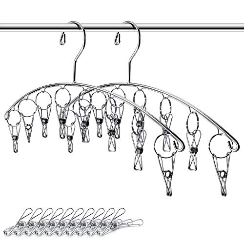 HULISEN 物干しハンガー 8ピンチ ステンレス 洗濯物ハンガー 二本組 洗濯ばさみ10個付き (８ピンチハンガー)